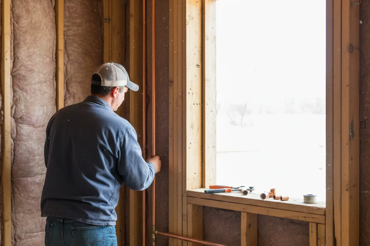 Licensed plumber running new copper supply lines in a Woodstock home